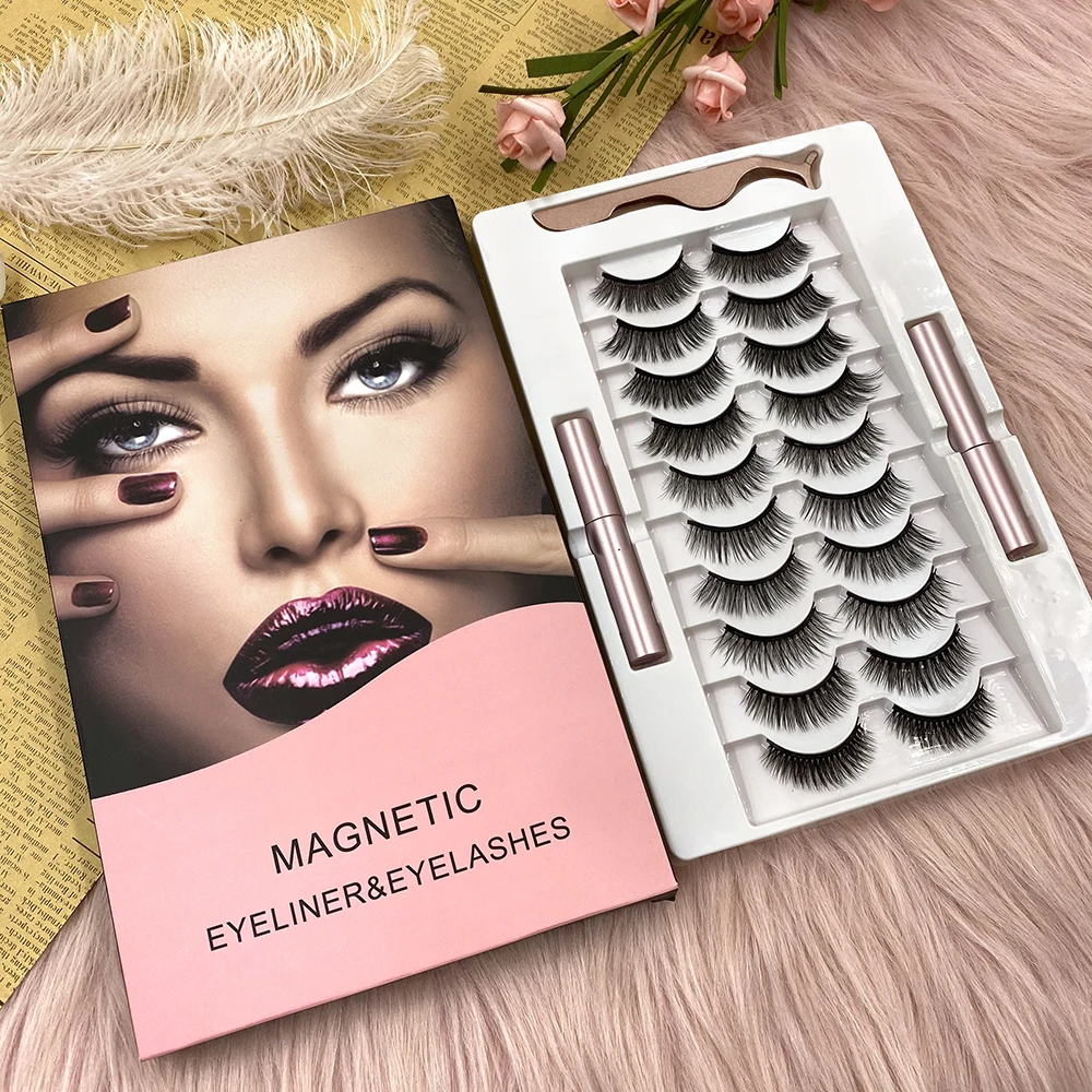 

Hot Sell Magnetic Eyelashes Private Label 5,6,7,10 Magnets Lashes Customized Package Magnetic False Lash with Liner