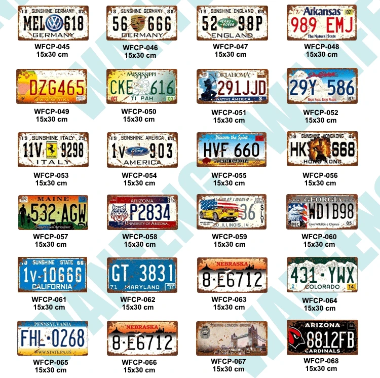 Wholesale 15x30cm Vintage Car License Plate Accept Custom Buy License