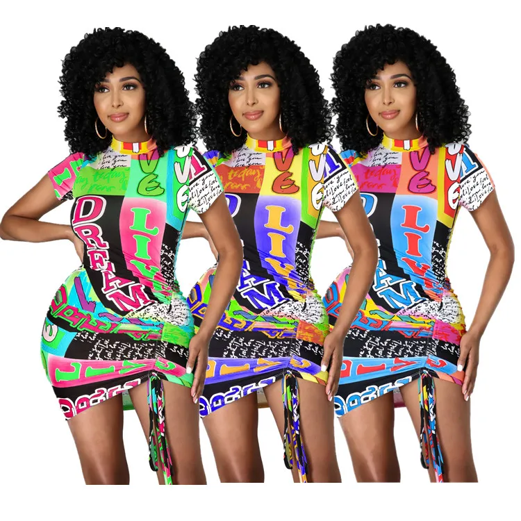 

YPK-801 New 2021 Summer Women'S Printed Pleated Sexy Dress