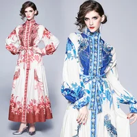 

2020 spring new design australian style fashion vintage stand collar full sleeves ladies luxury elegant floral maxi long dress