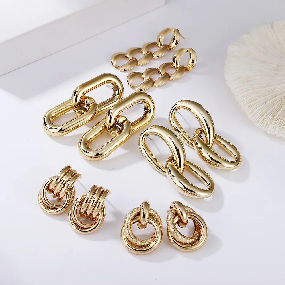 

Hips Hops Metallic 18K Gold Plating Round Oval Circle Dangle Earring For Women Men