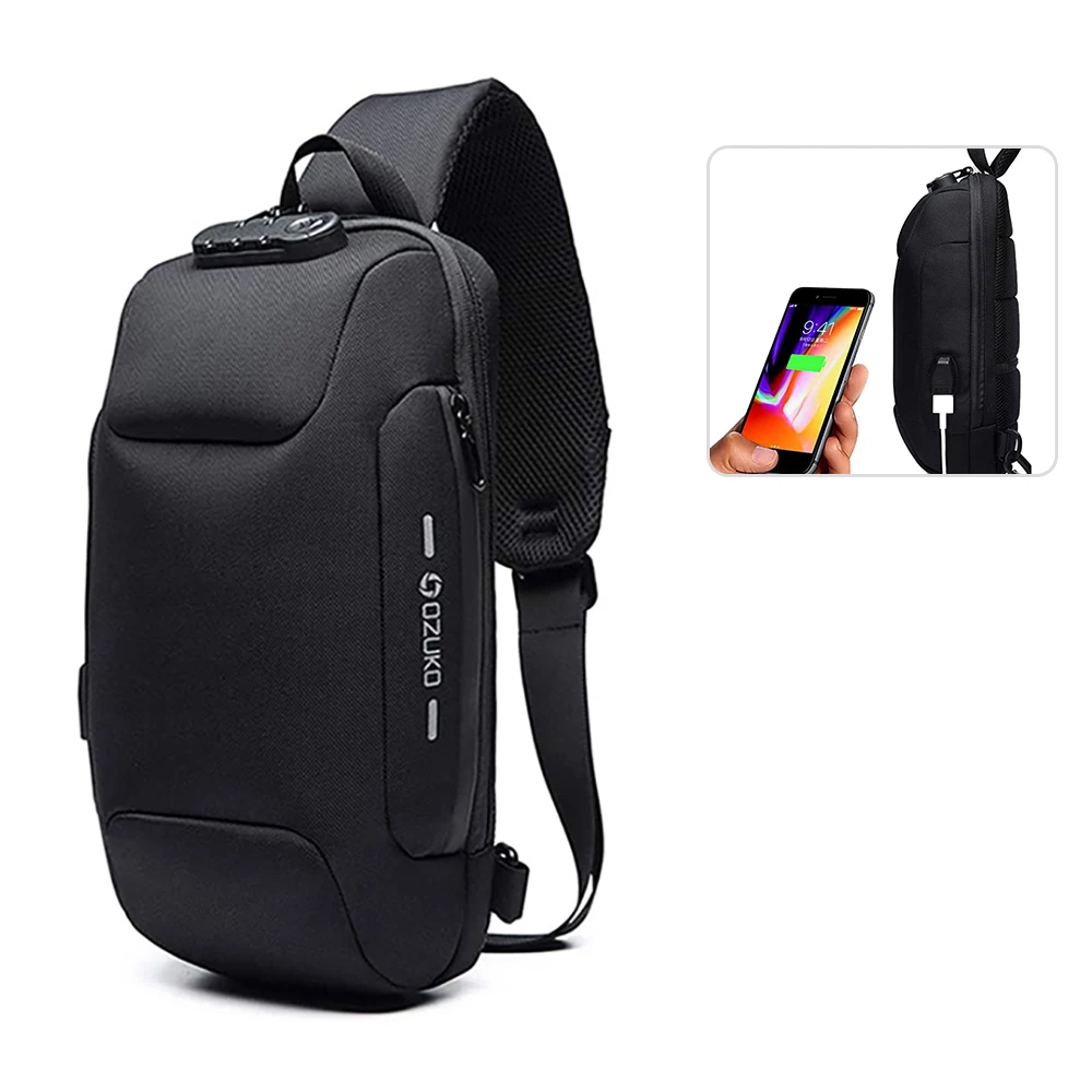 

New Style Multifunctional Usb Anti Theft Mens Sling Bags Waterproof Designer Chest Bag, Navy blue,dark grey,black,army green,red, camouflage