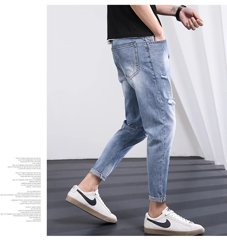 ankle length damage jeans for men