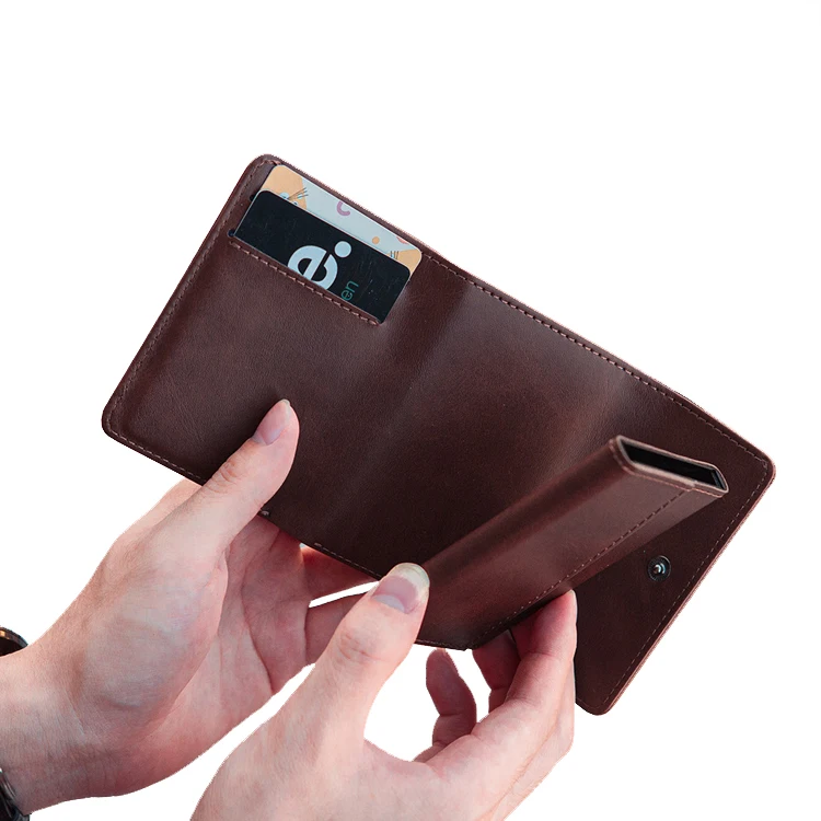 

Leather RFID Blocking Magnetic Money Organizer Trifold Wallet Aluminum Detachable Pop up Card Holder Case, Yellow, red, light gray, blue, black, brown