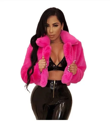 

2020 New Arrivals women fashion Long Sleeve short ladies Faux Fur cropped jacket