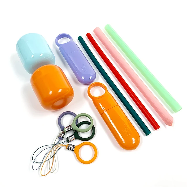 

Amazon New Product Wholesale Eco Foldable Folding Straw Collapsible Silicone Drinking Reusable snapStraws, Customized color