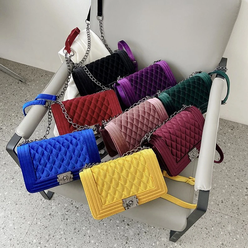 

XP1275 new European and American trend velvet diamond chain bag ins fashion shoulder diagonal hand bags handbags 2020