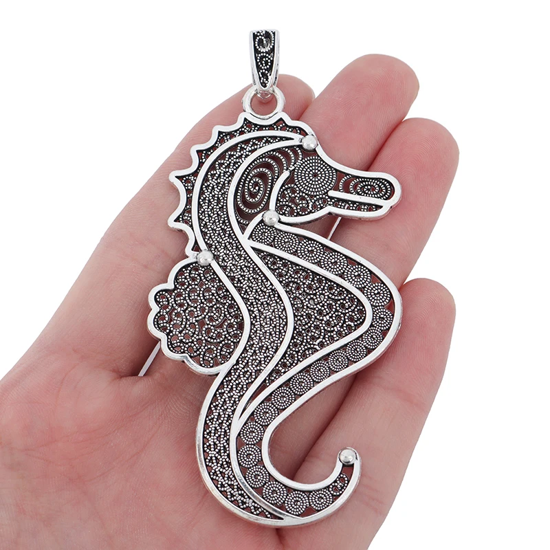 

Antique Silver Large Hippocampal Sea Horse Charms Pendants for Necklaces Jewelry Making