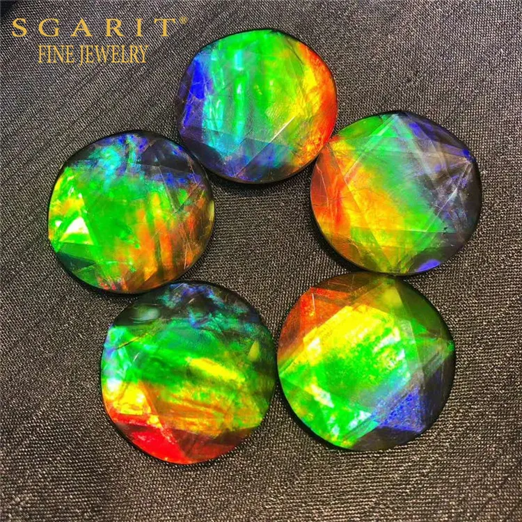 

SGARIT big round facetted cutting stone for fine gold jewelry making 12-30mm Canada natural ammolite loose gemstone