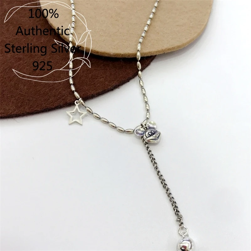 

Cadenas de Plata Ley 925 Sterling Silver Cuban Link Chain Bell Tassel Necklaces for Man Neck Chains Chocker Mouse Star Collar