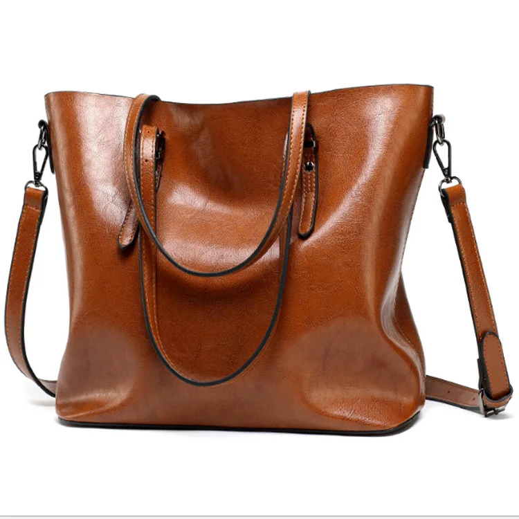 

Hot selling oil PU leather ladies hand bags handbags large tote bag shoulder bags for women, 4 colors