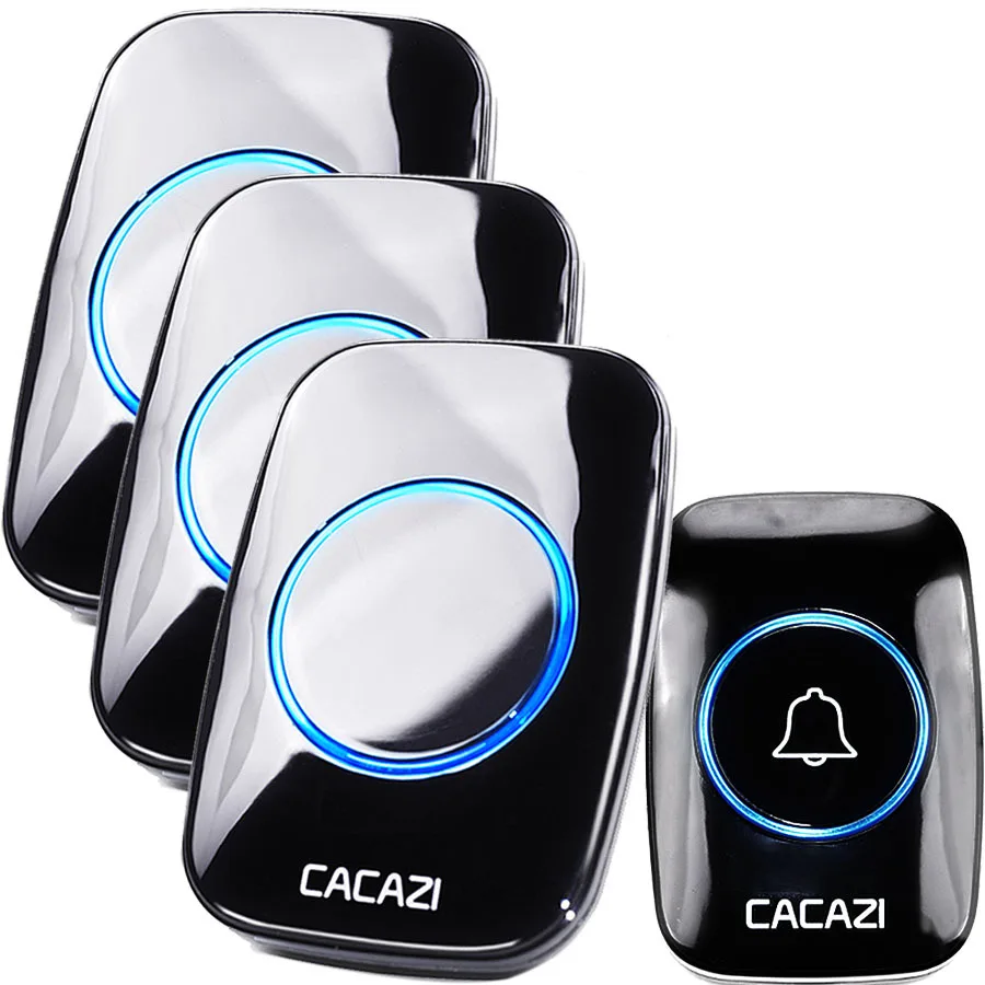 

A10BB CACAZI Wireless Doorbell Waterproof 300M 60 Chime Remote EU AU UK US Plug battery 110V-220V 1 button 2 receiver