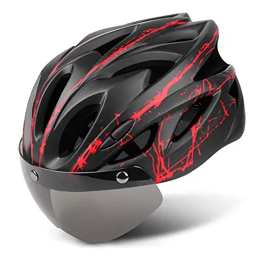 

Adult Bike Helmet,Mountain Bike Helmet with Detachable Visor,Goggles Ultralight Adjustable MTB Cycling Bicycle Helmet Sports Saf, Black white black red black blue