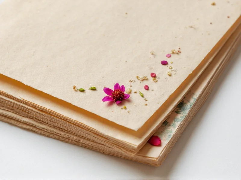 Stack of finished handmade paper sheets with flower inclusions