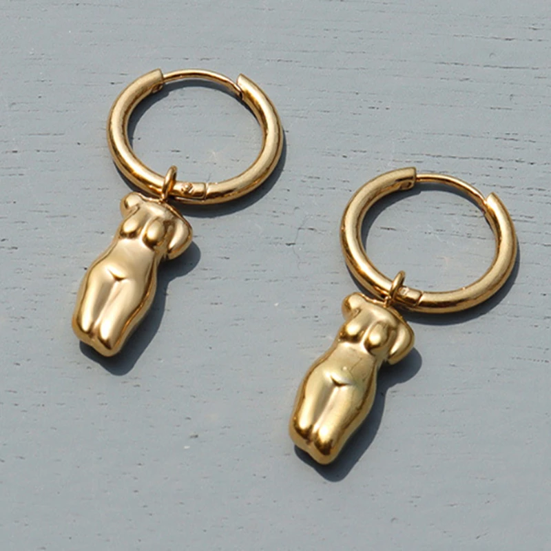 

316L Stainless Steel PVD Gold Plated Body Figure Dangle Drop Hanging Earring Body Face Hoop Earring, Gold color