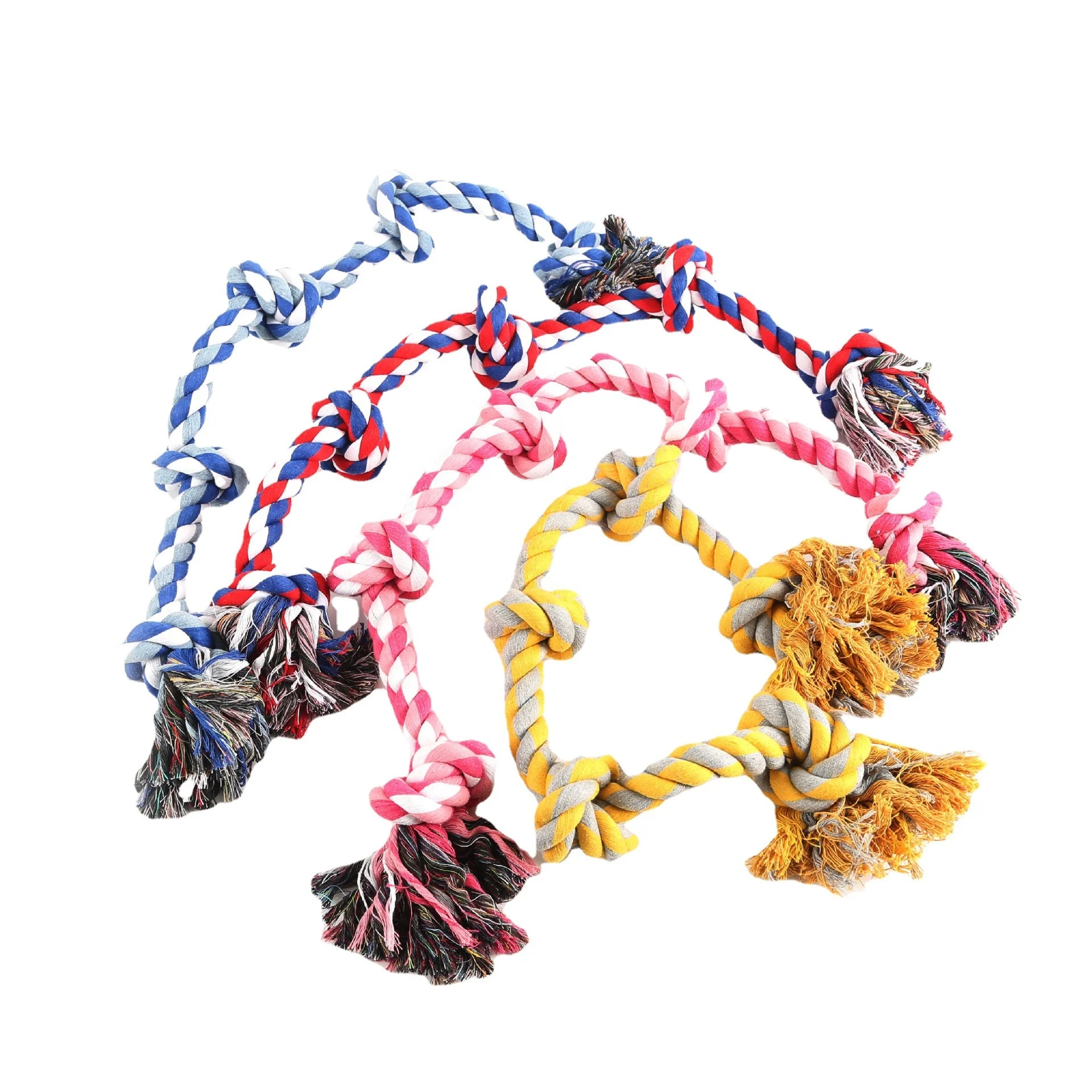 

Manufacturers supply five knot cotton rope hand-woven bite resistant dog toy pet molar bite rope knot pet toy