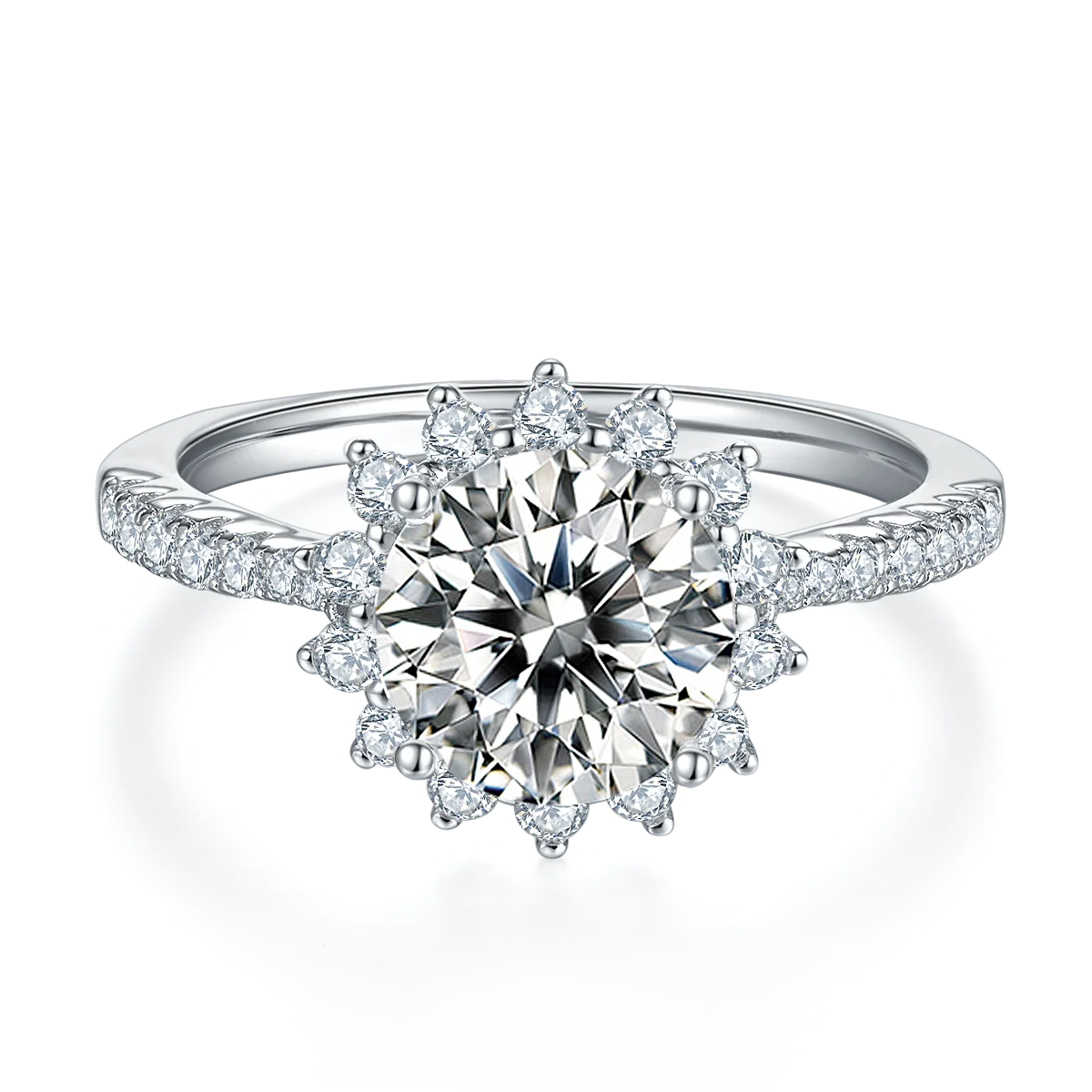 

M45D 925 sterling silver rings sun flower 2.0CT 8.0mm moissanite ring wedding