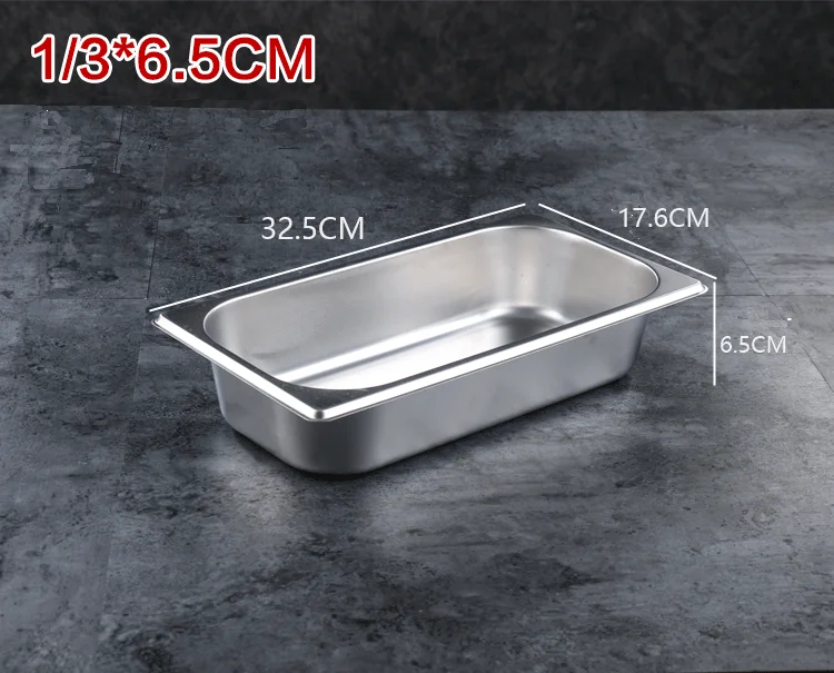 1/3 6.5cm Depth American Style Gastronorm Containers Stainless Steel GN Pan
