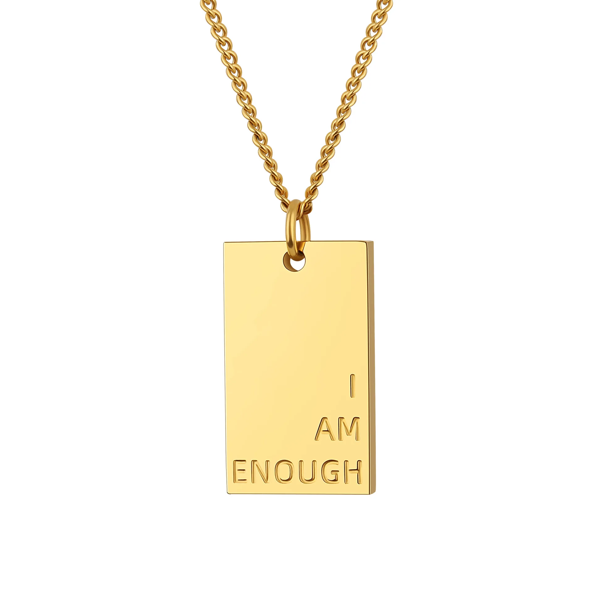 

Custom Stainless Steel Engraving Letter Pendant Necklace 18K Gold Plated Engraved I Am Enough English Letter Necklace YF3324
