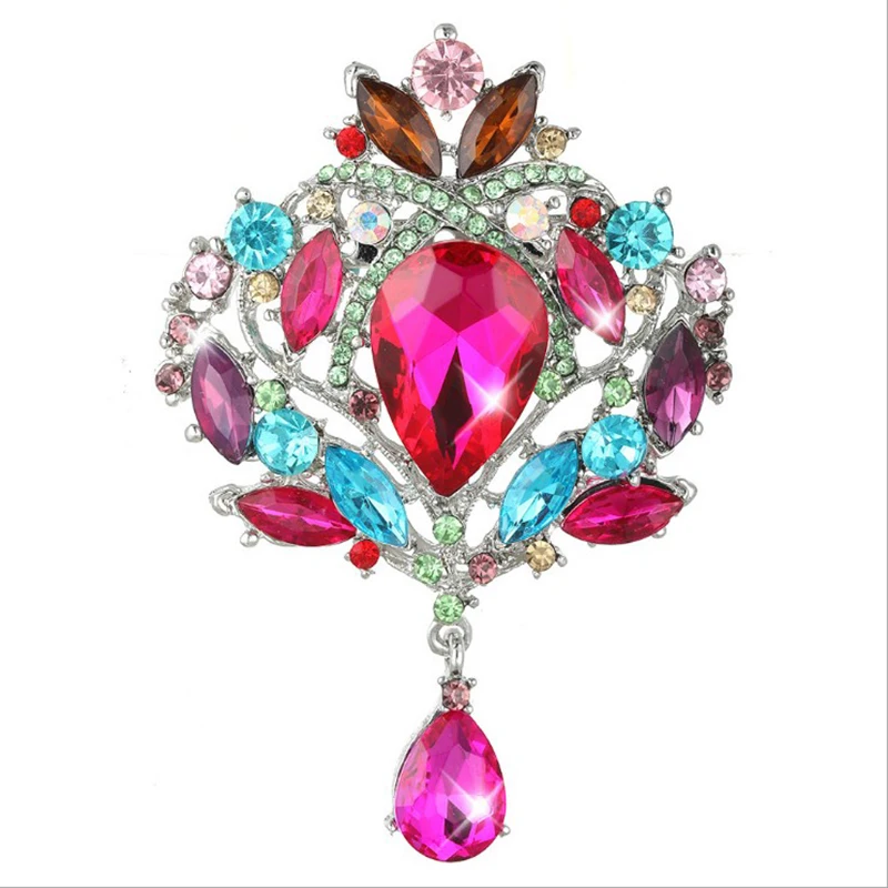 

Classic hot rhinestone alloy brooch female European and American explosions crown glass brooch pendant brooch spot wholesale, Gold and silver