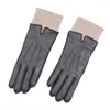 Knitted wool rib lining gray gloves fashion girls skiing cycling locomotive anti-slip wear-resistant deer leather gloves