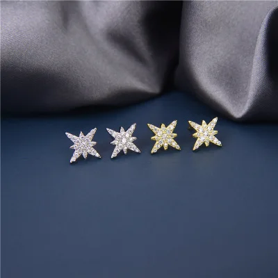 

High Quality S925 Sterling Silver Shiny CZ Star Earrings Geometric Diamond Zircon Star Stud Earrings For Valentines Day Gift