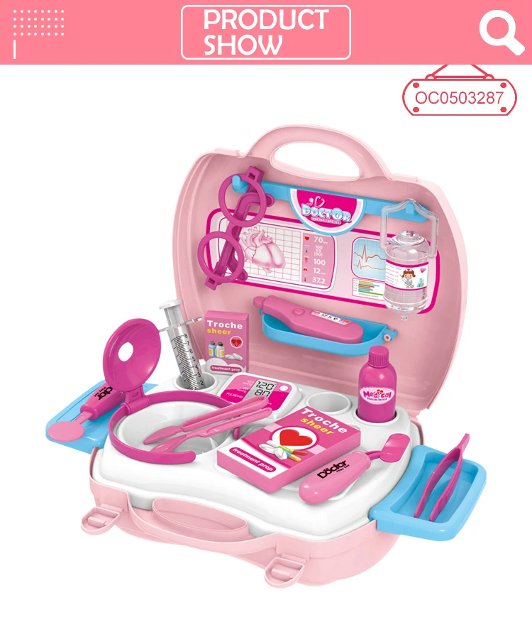 
23PCS Wholesale funny pretend play pink doctor set kit toys kids suitcase 