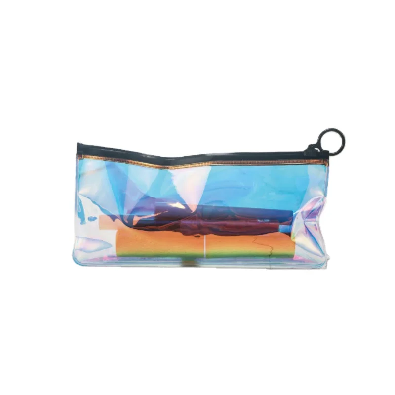 

Small PVC Transparent Holographic Black Zip Cosmetic Zip Makeup Bag Customized Logo