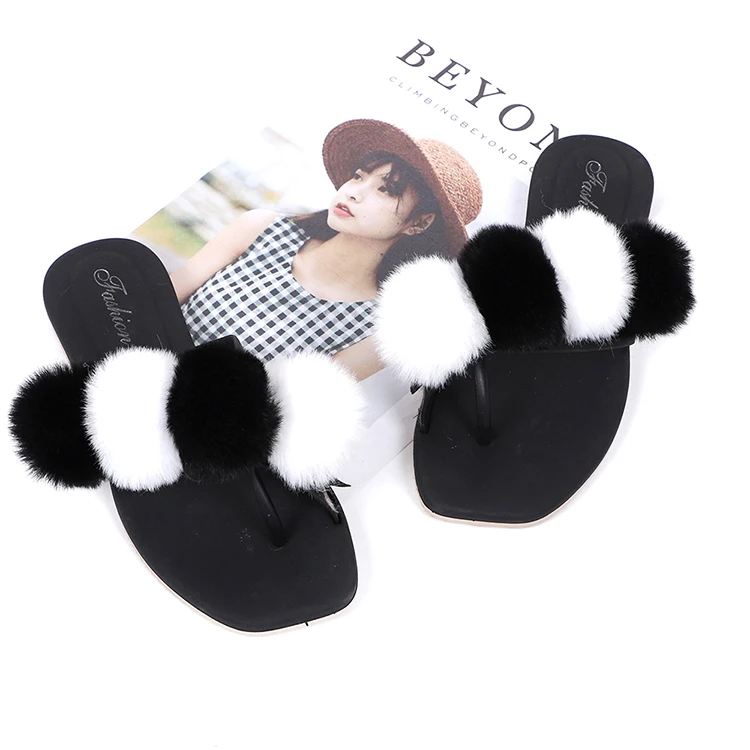 

Fluffy Slippers Fur Slippers Women Real Fox Fur Slides Home Furry Slides Fluffy Outdoor Shoes Woman 2021 Fur Flip Flops, 6 colors as pictures