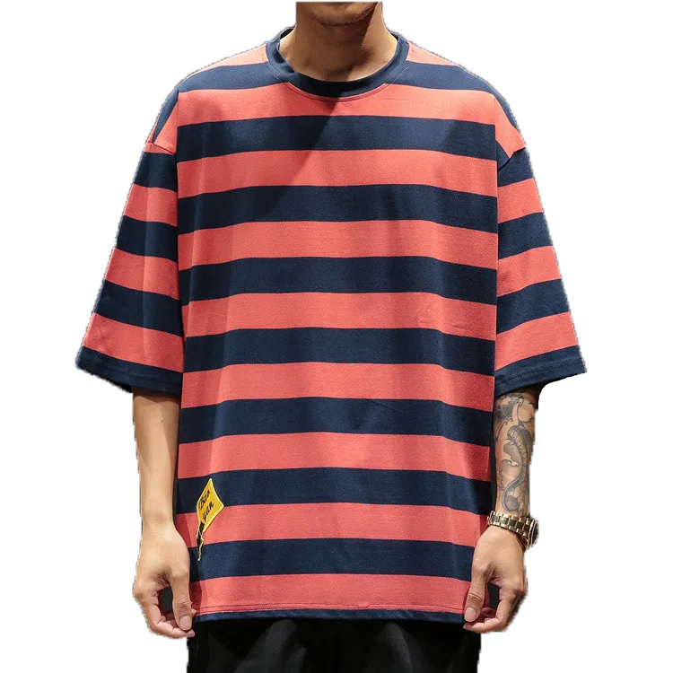 

wholesale  men drop shoulder oversize striped t shirt, Custom pantone color