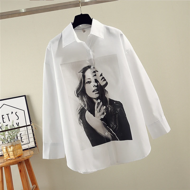 

New fashion harajuku BF style print shirts women Blouses Shirts Female Streetwear long sleeve turn-down collar shirts