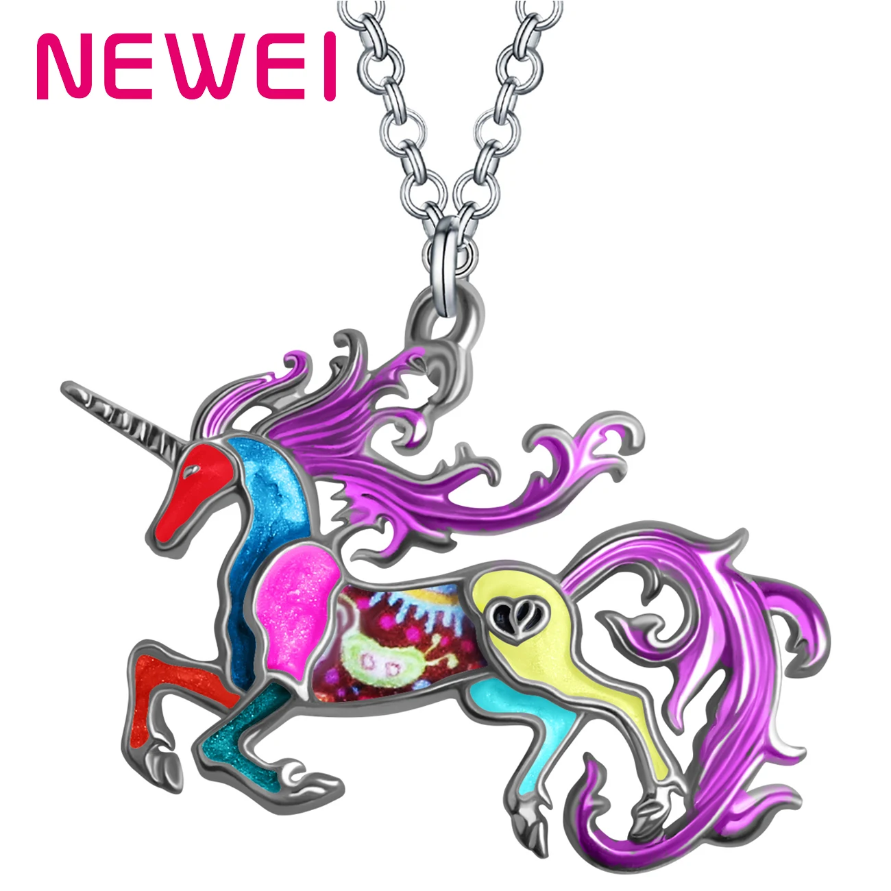 

Enamel Alloy Floral Sweet Holy Horse Unicorn Necklace Animals Pendant Chain Gifts Fashion Jewelry for Women Teens Girls Charms, Multicolor,blue,black,purple,green,brown