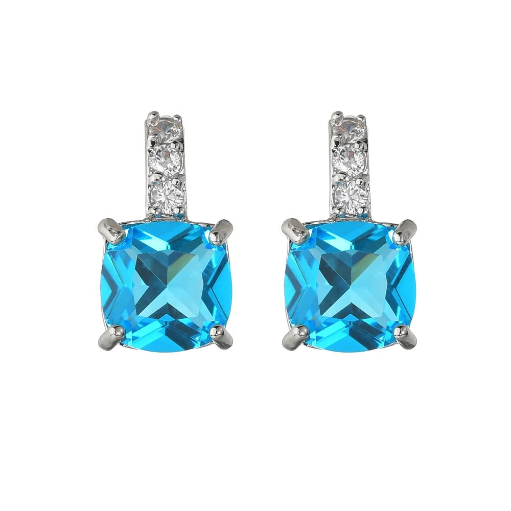 

Blue Square Crystal Jewelry Wholesale DIY Women Rhinestone Earring, White, blue, black