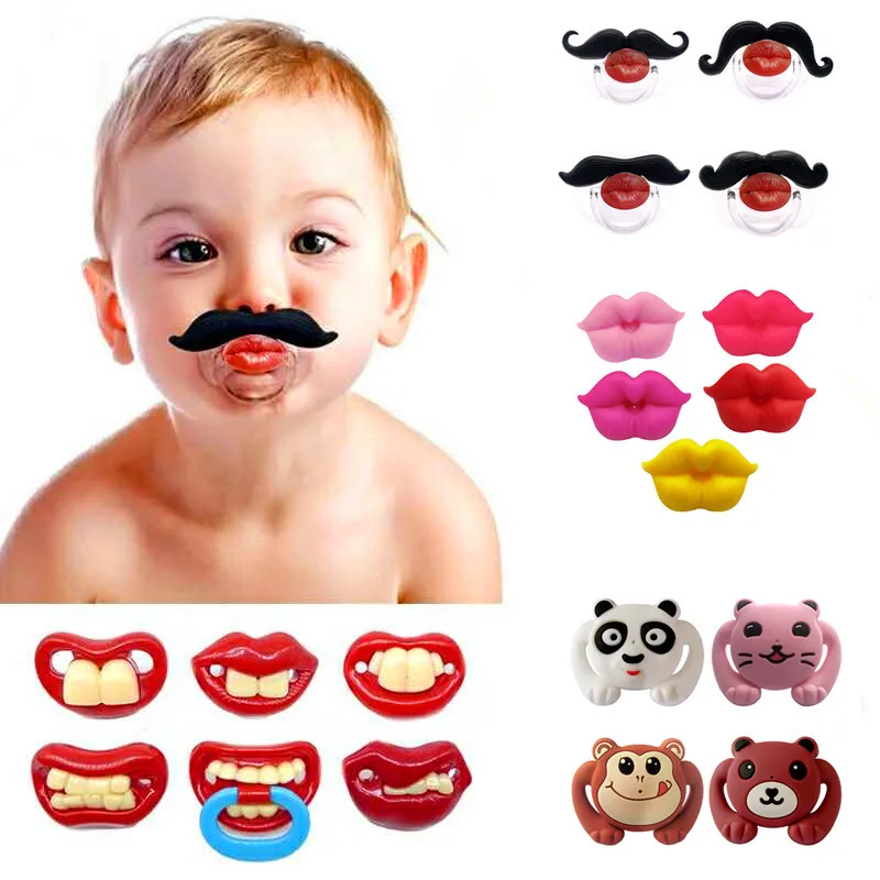 

Factory Hot Sale Orthodontic silicone baby pacifier holders Funny Cute Kissable Mustache Pacifier for Babies, Customized color