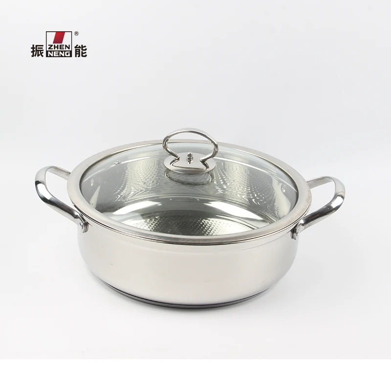 

SUS304 Stainless Steel  Hot Pot with Professional Steamed Grid Metal Stainless Steel Soup Hot Pot with Glass Lid