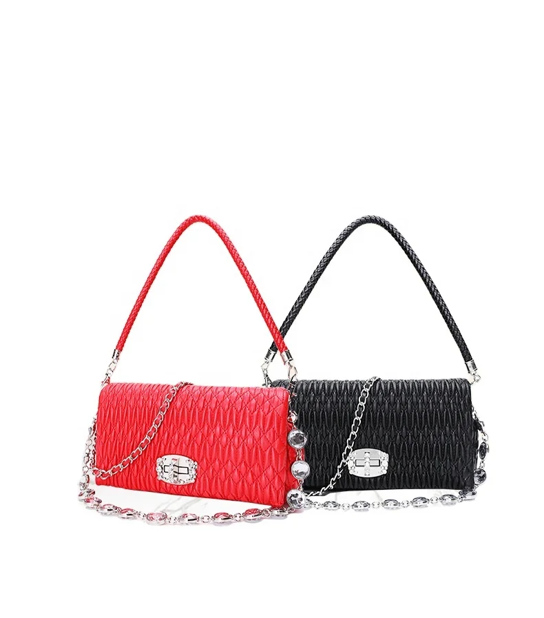 

Luxury PU Leather Beautiful Diamond Lock 3Chains &shoulder Strap Messenger Womens Bag, Pink, black,red