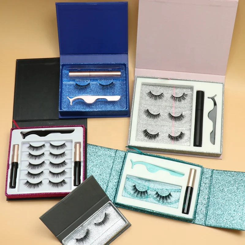 

Eye lashes3d wholesale custom packaging private label light weight cruelty free synthetic magnetic eyelashes kit vendor, Natural black