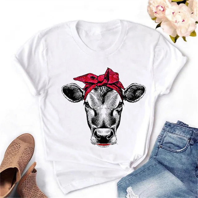 

Spring new women's round neck t-shirt animal head silk scarf print clothes