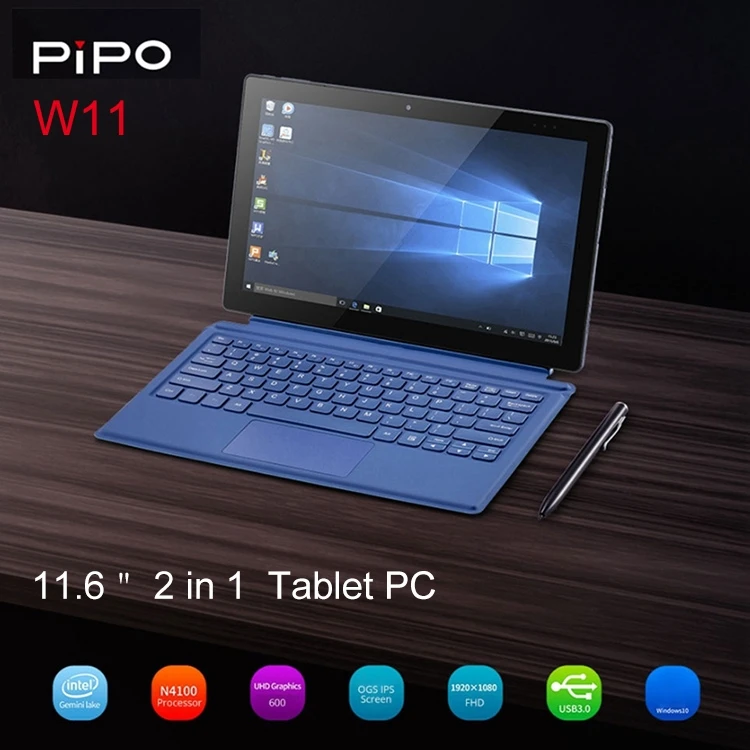 

Original Factory PIPO W11 2 in 1 Win10 Tablet PC 11.6 inch IPS 1920*1080 Celecon N4100 Quad Core 4G RAM 64G Dual Cameras Tablet, Blue