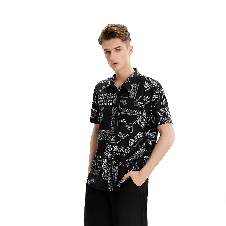 

Best selling fashion casual cashew black print Shirt short sleeve beach western shirt men