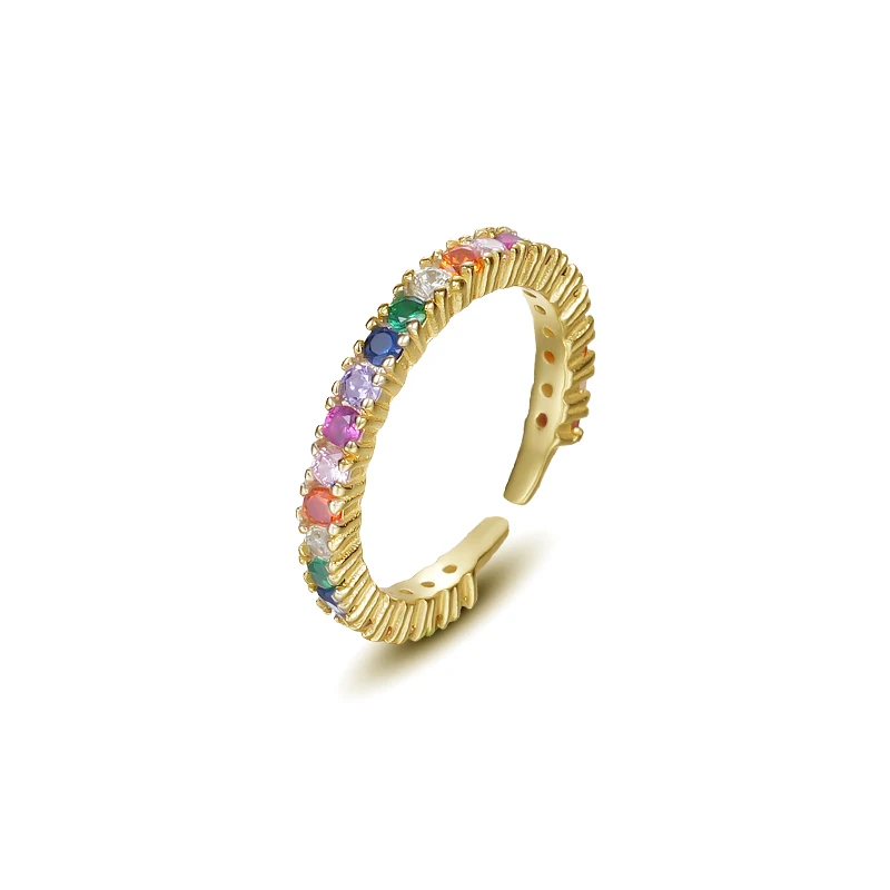 New Design Color Stone Jewelry Rings 18k Gold Tiny round Rainbow Zircon Rings for Women