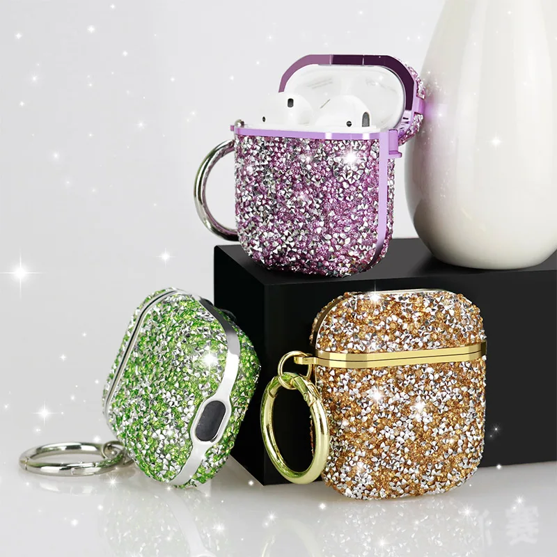 

For Airpods case, Luxury Designer Bling Glitter Rhinestone Case for Airpod Pro 3 Case for Apple Airpod 1 2 Silver Diamond Cover, Black,silver,pink,gold,green,purple, champagne gold