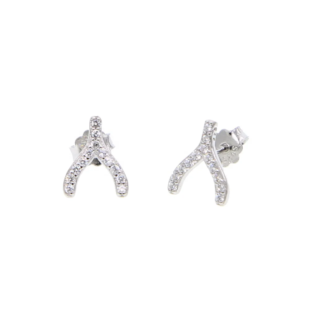 

wholesale factory price aaa cz paved tiny Y shape earring in 925 sterling silver for wedding jewelry gift