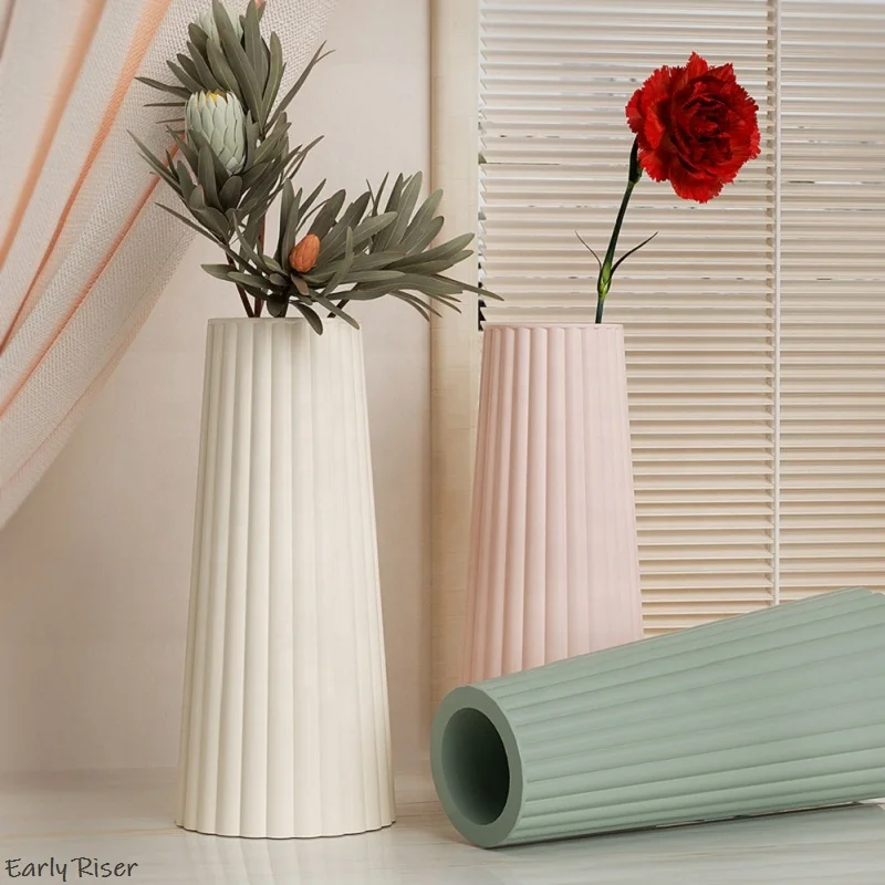 

Early Riser DIY Crystal Resin Large Striped Vase Cement Plaster Candle Column Floral Arrangement Ornament Silicone Mold Design