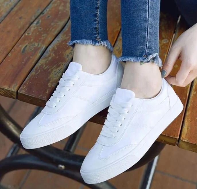 

wholesale white canvas shoes fashion Lace-up cheap casual shoes for women, 2 colors