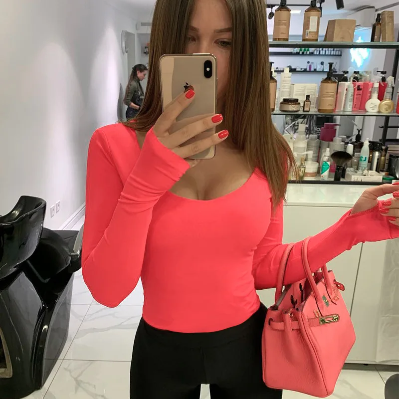 

Orange Neon Bodysuit Women Long Sleeve Bodycon Sexy 2019 Autumn Winter Streetwear Club Party Outfits Casual Female Clothing