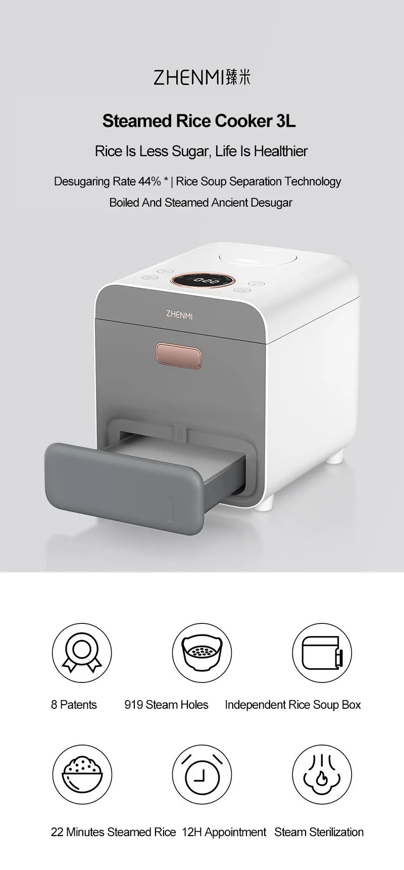 Youpin Zhenmi Smart Desugared Desalted Steam Electric Rice Cooker 3l