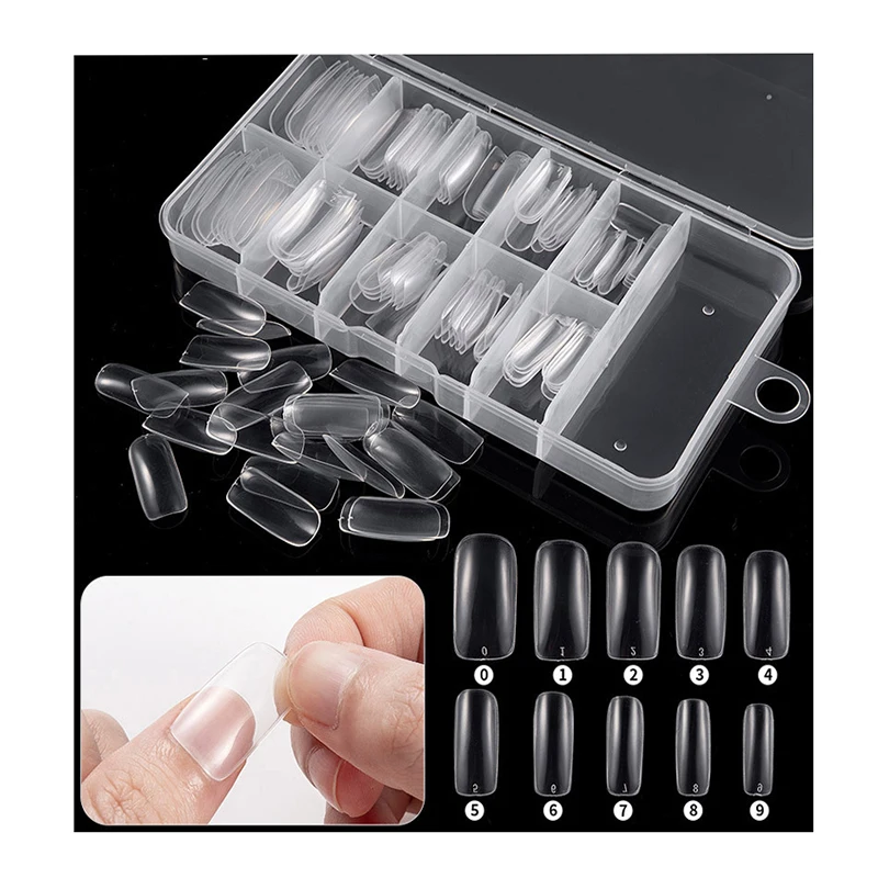 

NA-023 Hot Selling DIY Artificial 100 pcs Transparent False Nail Tips Finger Press False Nails Custom, As picture show