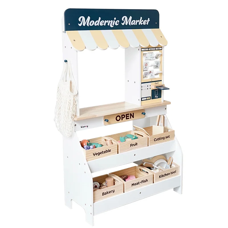 Children's Wooden Artificial Fruits and Vegetables Indoor Playground Shop Educational Pretend Kitchen Toys for Boys Girls