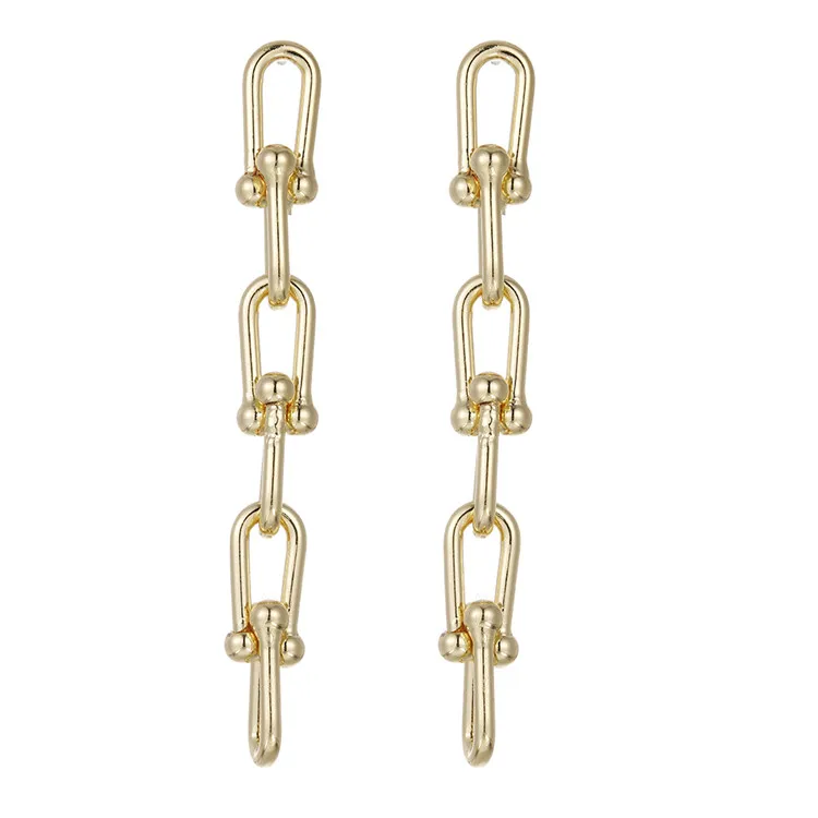 

New Latest Long Chain Earrings Alloy Earrings Wild Retro Brass Gold Plated Chain Metal Geometric Earrings Jewelry, Picture